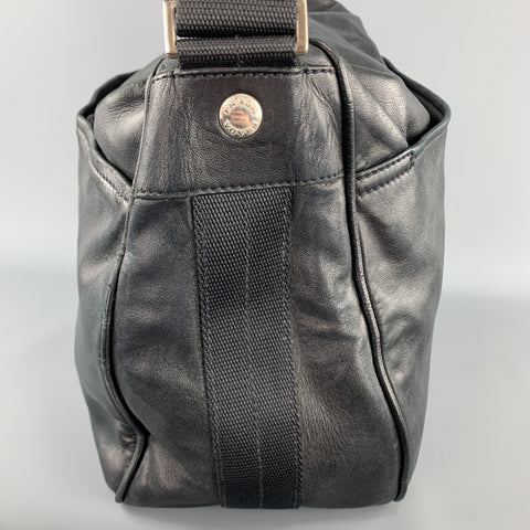 PRADA Black Leather Enamel Logo Crossbody Messenger Bag
