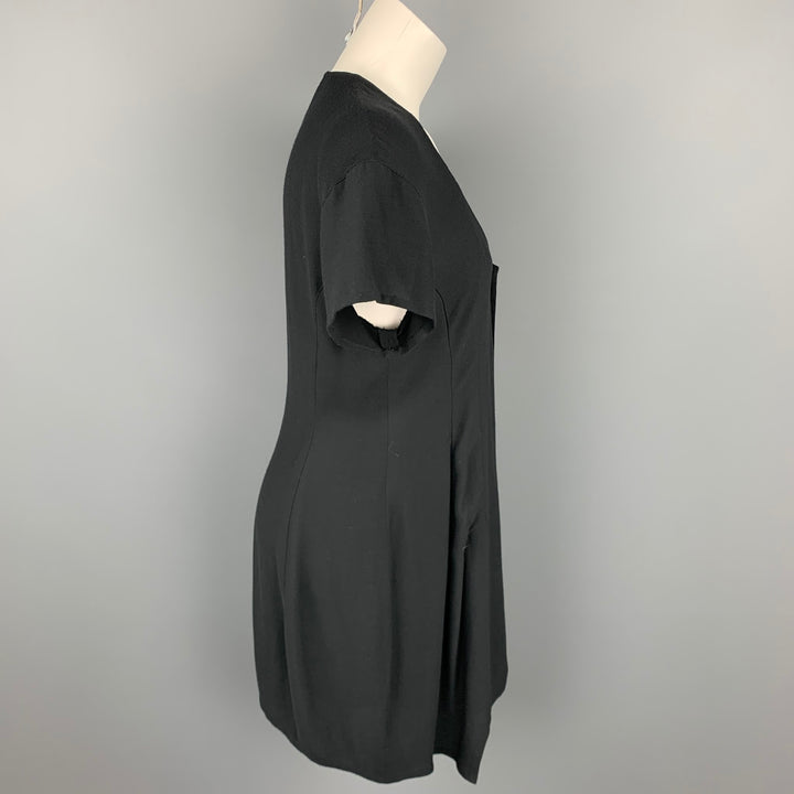 Vintage MATSUDA Size S Black Ribbed Rayon Shirt Dress