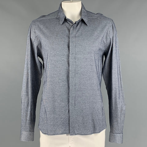 EMPORIO ARMANI Size XXL Navy White Cotton Long Sleeve Shirt