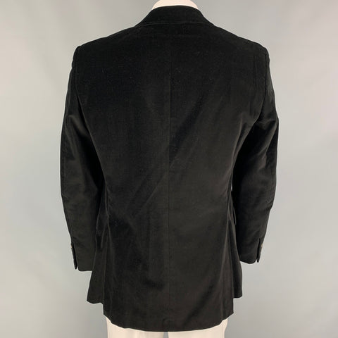 DUNHILL Size 42 Regular Black Velvet Cotton Peak Lapel Sport Coat