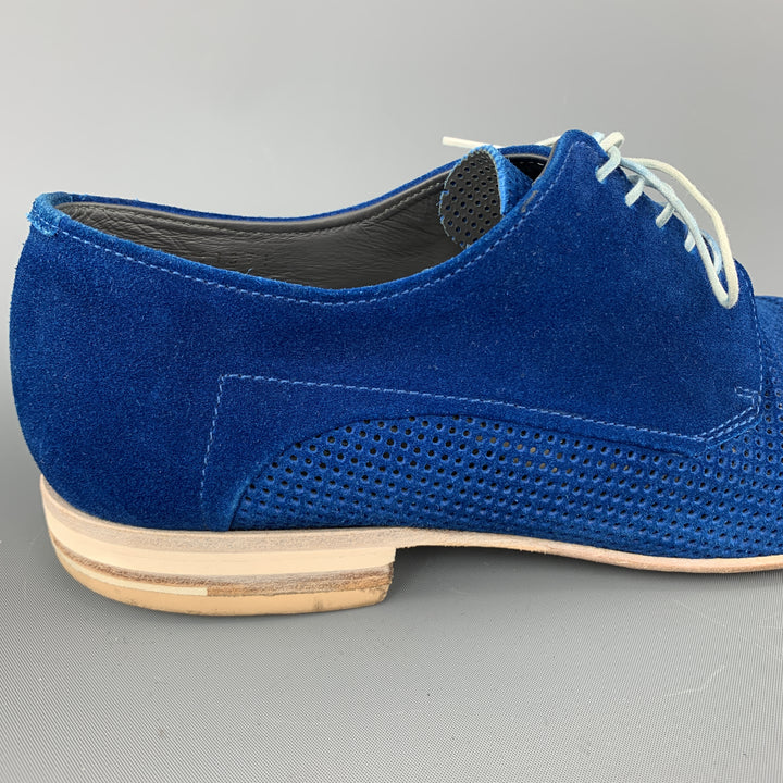 HUGO BOSS Size 9.5 Blue Perforated Suede Pointed Lace Up