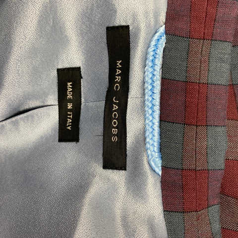 MARC JACOBS Size 42 Burgundy Grey Plaid Linen Notch Lapel Sport Coat
