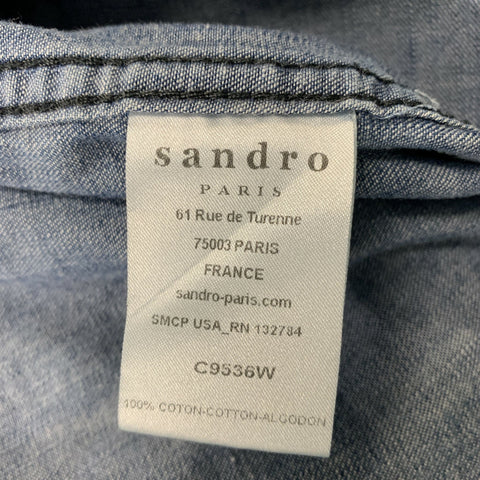 SANDRO Size XL Indigo Solid Cotton Western Long Sleeve Shirt