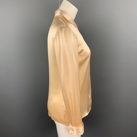 GIANNI VERSACE Taille 4 Blouse à manchette française en soie satinée nue