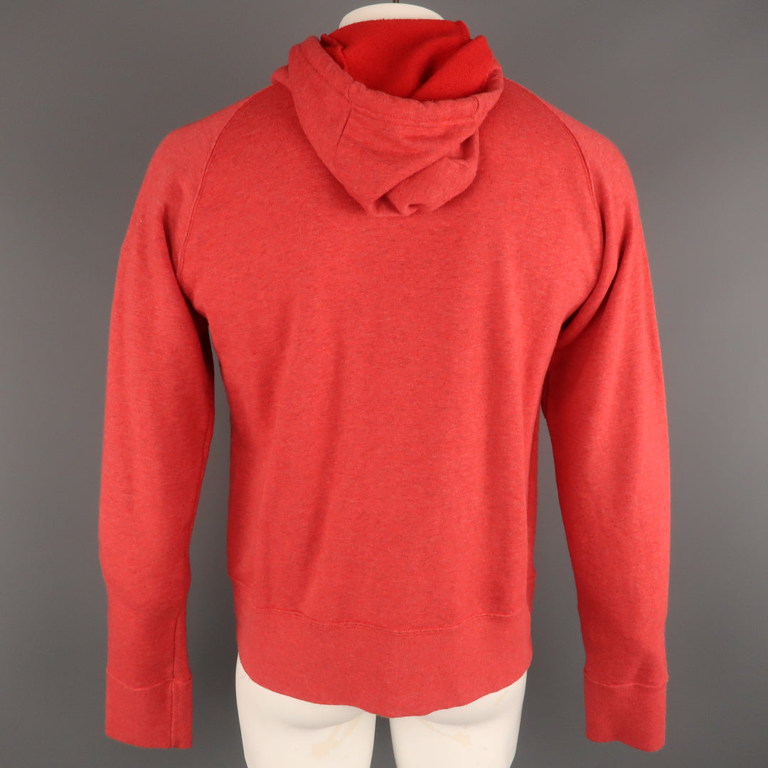 WALTER VAN BEIRENDONCK Size M Red Graphic Cotton Hooded Sweatshirt Sweater