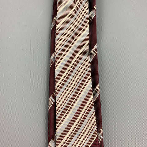 DRIES VAN NOTAN Corbata de seda con rayas diagonales burdeos