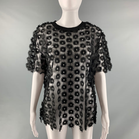 CARVEN Size S Black Applique Crew-Neck Casual Top
