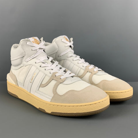 LANVIN Size 11 White Mixed Materials Leather High Top Sneakers