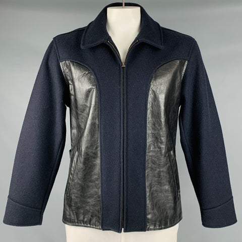 RRL by RALPH LAUREN Size L Navy Black Mixed Materials Zip Up Jacket