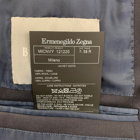 ERMENEGILDO ZEGNA for WILKES BASHFORD Size 48 Navy Wool Single Breasted Sport Coat