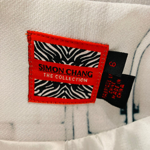 SIMON CHANG Talla 6 Chaqueta de cuadros de mezcla de poliéster gris blanco