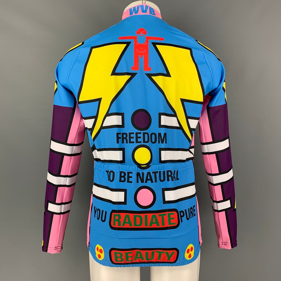 WALTER VAN BEIRENDONCK SS20 Size L Pink Blue Graphic Nylon Jersey Bike Top