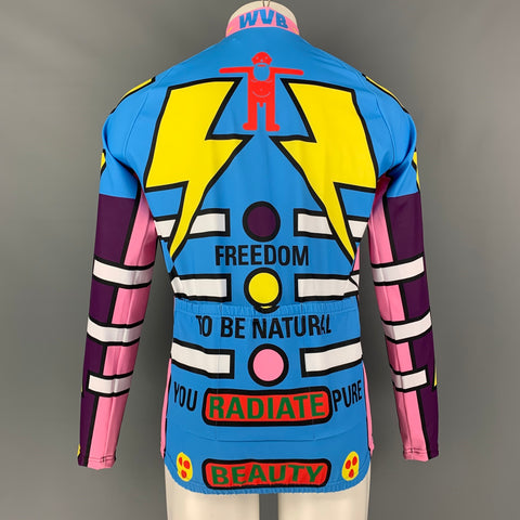 WALTER VAN BEIRENDONCK SS20 Size L Pink Blue Graphic Nylon Jersey Bike Top