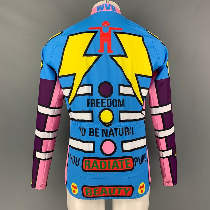 WALTER VAN BEIRENDONCK SS20 Size L Pink Blue Graphic Nylon Jersey Bike Top