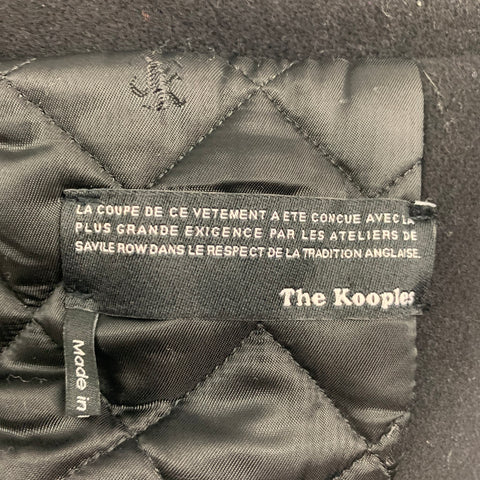 THE KOOPLES Size L Black Wool Leather Trim Toggle Closure Coat