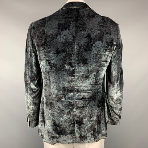 ETRO Size 44 Black & Grey Print Viscose / Silk Notch Lapel Sport Coat