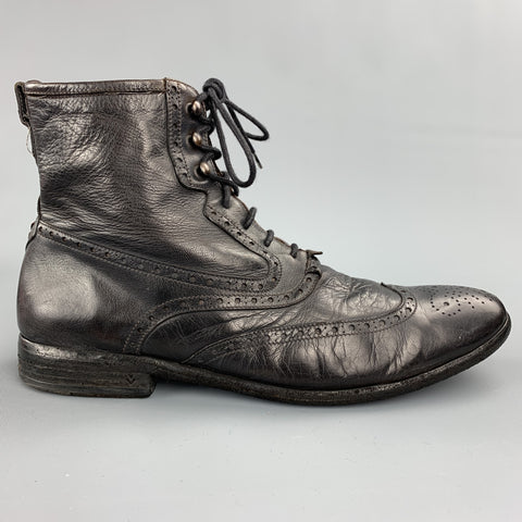 JOHN VARVATOS Size 7.5 Dark Brown Perforated Leather Wingtip Boots