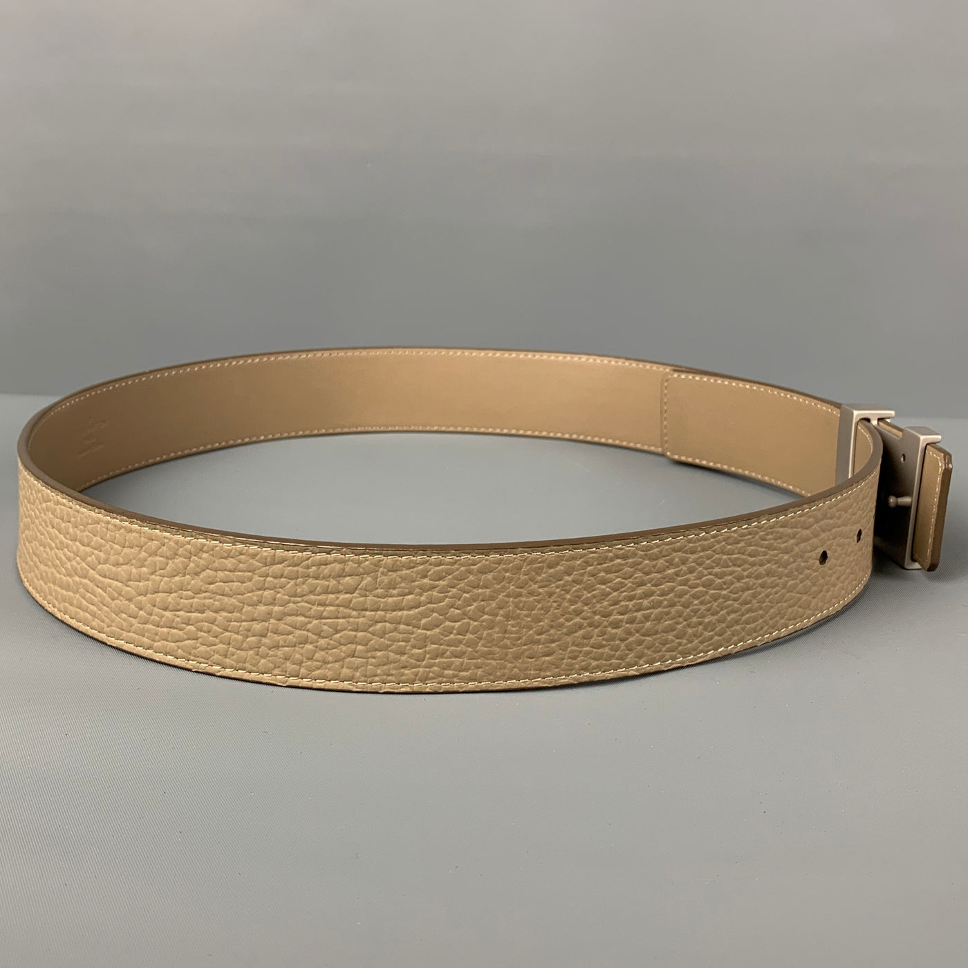 Louis Vuitton Brown Tan Textured Leather Monogram Gold Tone Buckle Belt SZ  40
