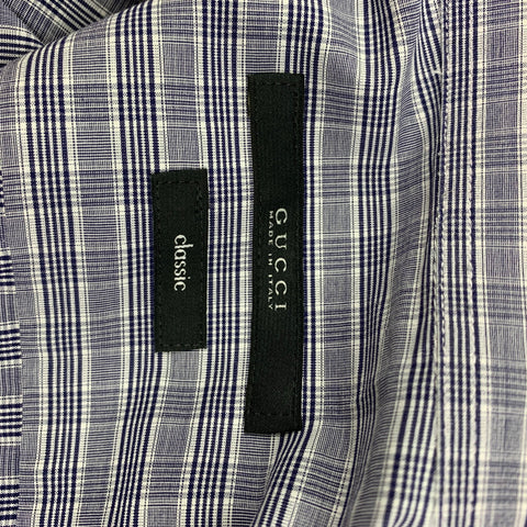 GUCCI Size L Navy & Grey Plaid Classic Long Sleeve Shirt