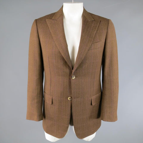 PAL ZILERI 40 Light Brown Blue & Red Windowpane Wool Peak Lapel Sport Coat