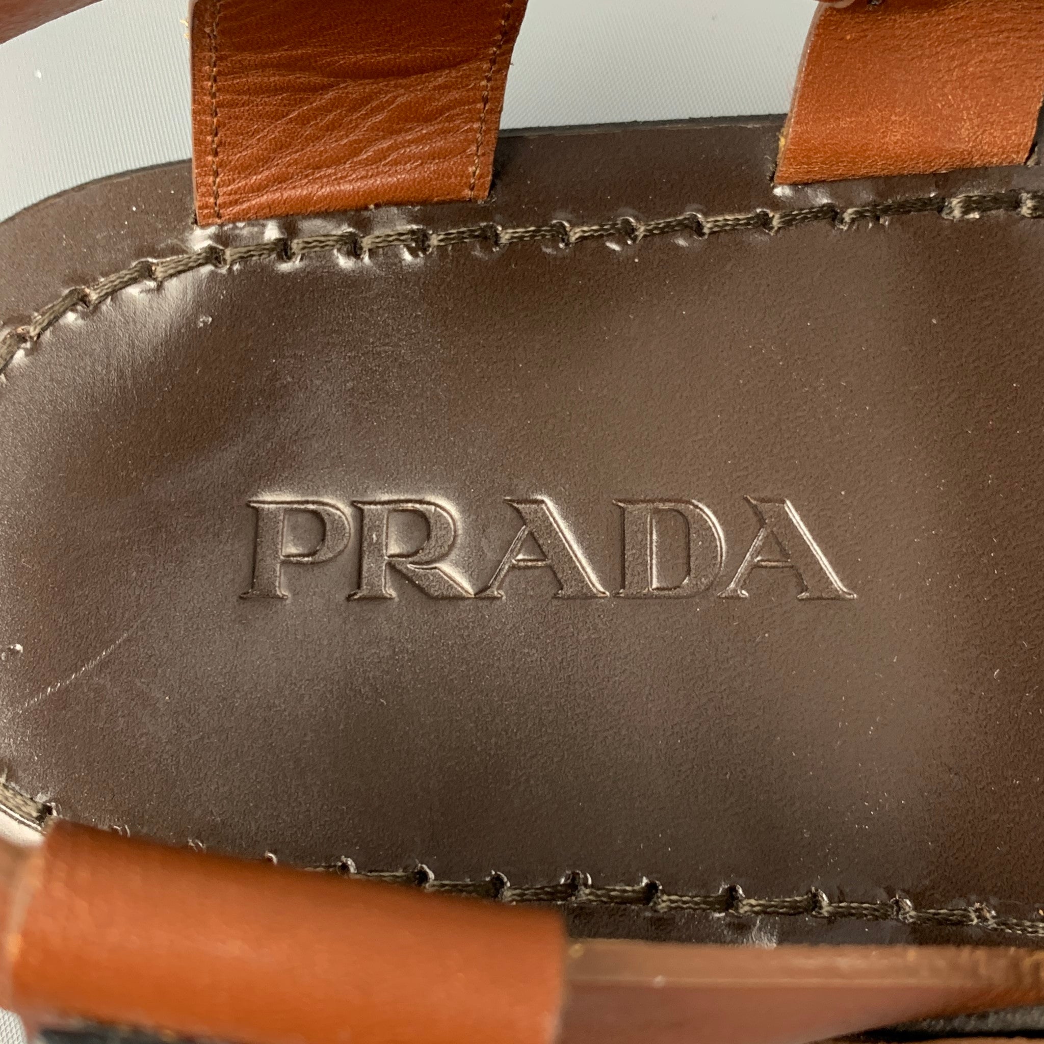 PRADA SS 18 Size 11 Black Brown Studded Leather Straps