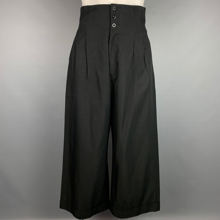 Y's by YOHJI YAMAMOTO Size 34 Black Cotton / Cupro Back Belt Wide Leg Dress Pants