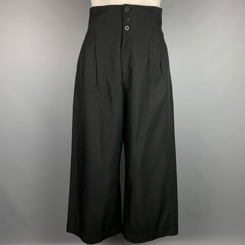 Y's by YOHJI YAMAMOTO Talla 34 Pantalón de vestir de pernera ancha con cinturón trasero de algodón / cupro negro