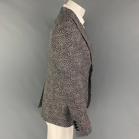 DSQUARED2 Chest Size 38 Black White Print Silk Peak Lapel Sport Coat