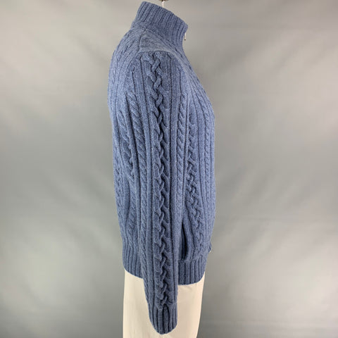 LORO PIANA Size 42 Blue Cable Knit Cashmere Zip Up Jacket