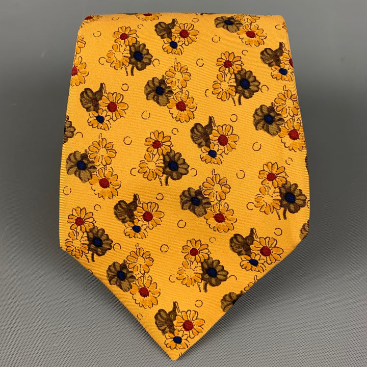 Corbata de seda floral marrón amarillo FACONNABLE