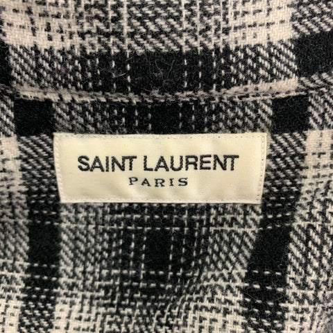 SAINT LAURENT Size M Black Cream Plaid Wool Blend Long Sleeve Shirt
