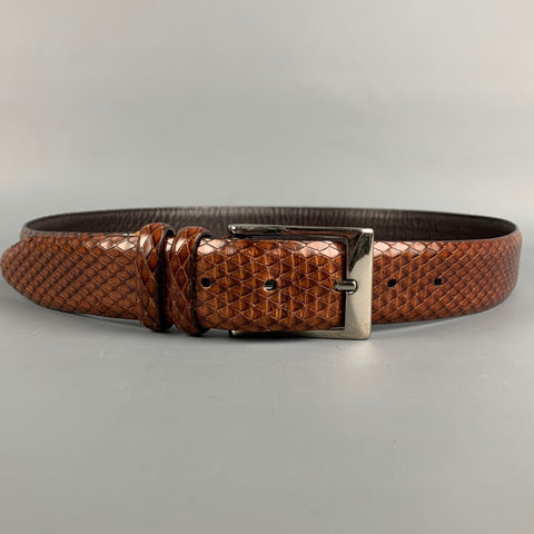BILL LAVIN Soft Collection Size 34 Brown Embossed Leather Belt
