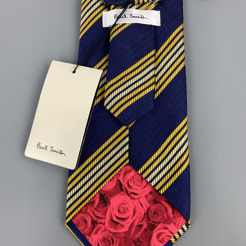 PAUL SMITH Navy & Yellow Diagonal Striped Silk Tie