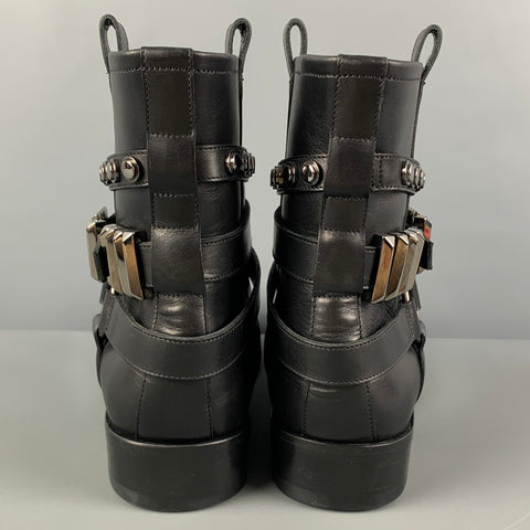 CASADEI Taille 9,5 Bottes à enfiler en cuir clouté noir et argent