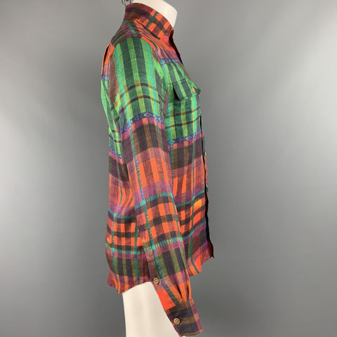 RALPH LAUREN Taille S Chemise à col tartan en lin à carreaux multicolore