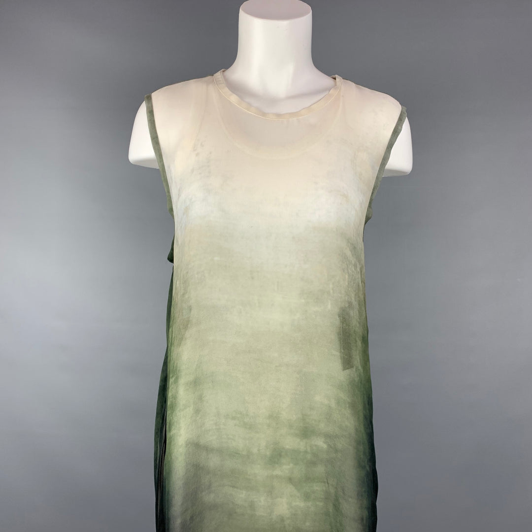 ANN DEMEULEMEESTER Size 6 Green & White Ombre Modal / Cashmere Dress