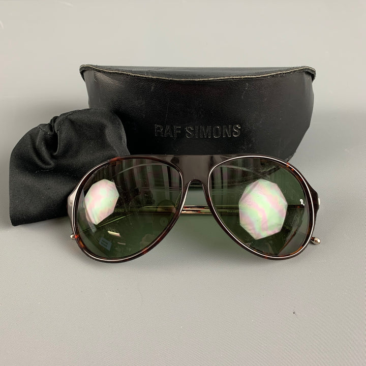 RAF SIMONS Gafas de sol de metal y acetato en carey marrón