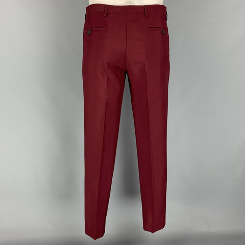 PRADA Size 42 Burgundy Mohair / Wool Peak Lapel Suit