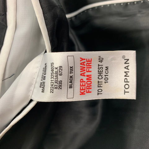 TOPMAN Size 40 Black Polyester / Viscose Peak Lapel Tuxedo Suit
