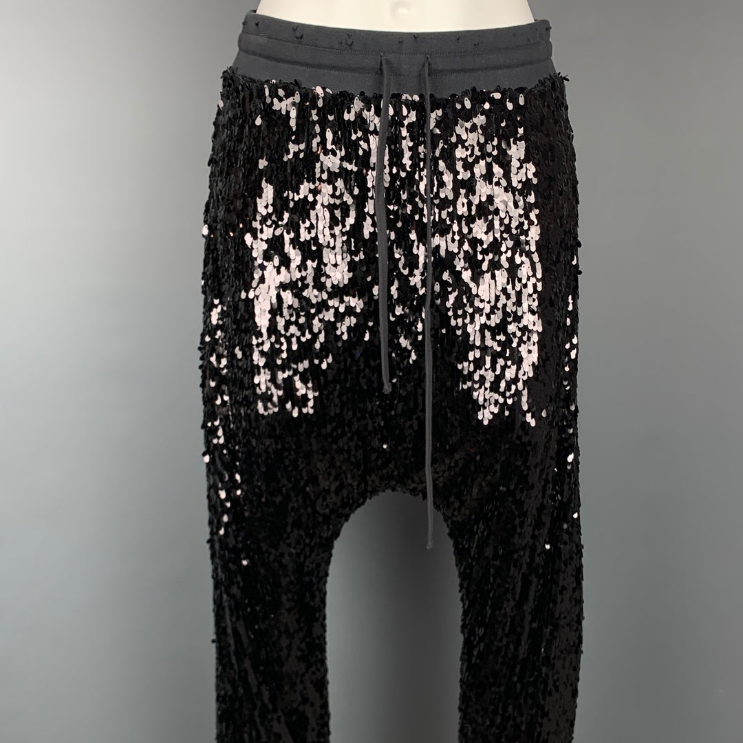 R13 Size M Black Cotton Elastic Waistband Sequin Field Sweatpants