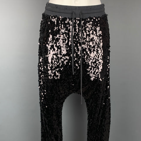R13 Size M Black Cotton Elastic Waistband Sequin Field Sweatpants