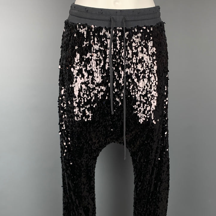 R13 Size M Black Cotton Elastic Waistband Sequin Field Sweatpants