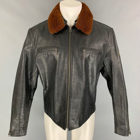 POLO by RALPH LAUREN Size L Black Brown Distressed Leather Jacket