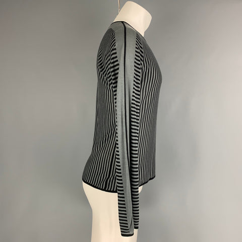 EMPORIO ARMANI Size S Grey Black Stripe Viscose / Silk Long Sleeve Pullover