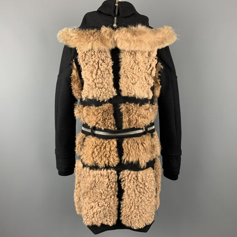 HOOD BY AIR Size 36 Black & Tan Fur Panel Layer Hooded Coat