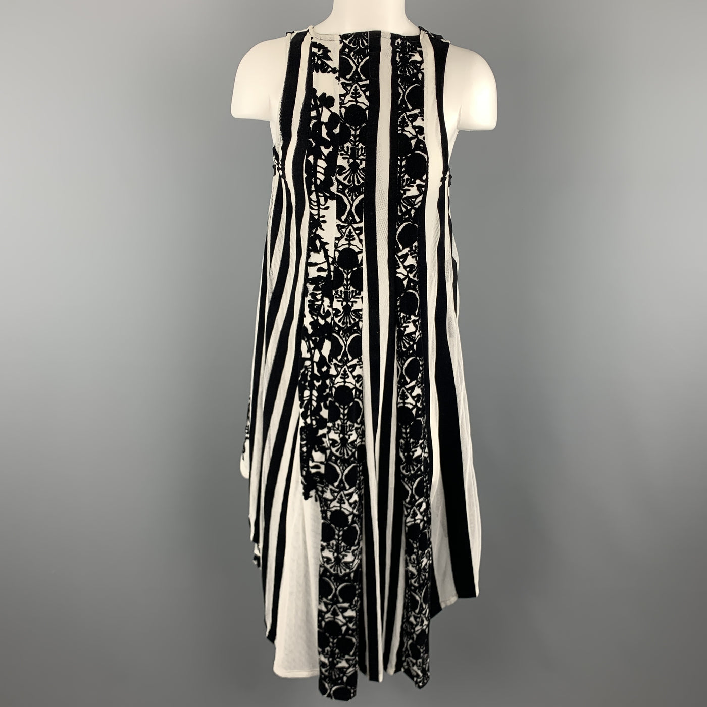 ANN DEMEULEMEESTER Size 4 Black & White Floral Mesh Stripe High Low Dress