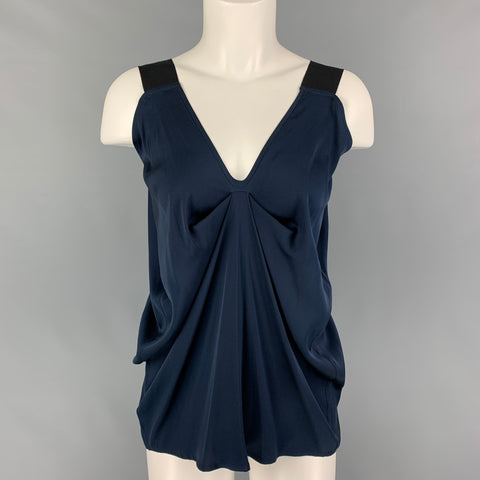 ZERO + MARIA CORNEJO Taille 2 Blouse Drapée en Soie Marine