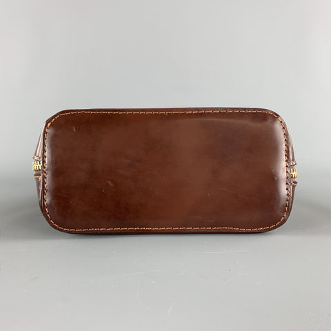 PRATESI Brown Leather Mini Gold Zipper & Plaque Square Crossbody Bag
