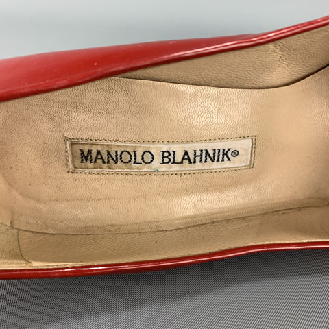 MANOLO BLAHNIK Talla 7 Zapatos de tacón puntiagudos con correa en el tobillo de charol rojo