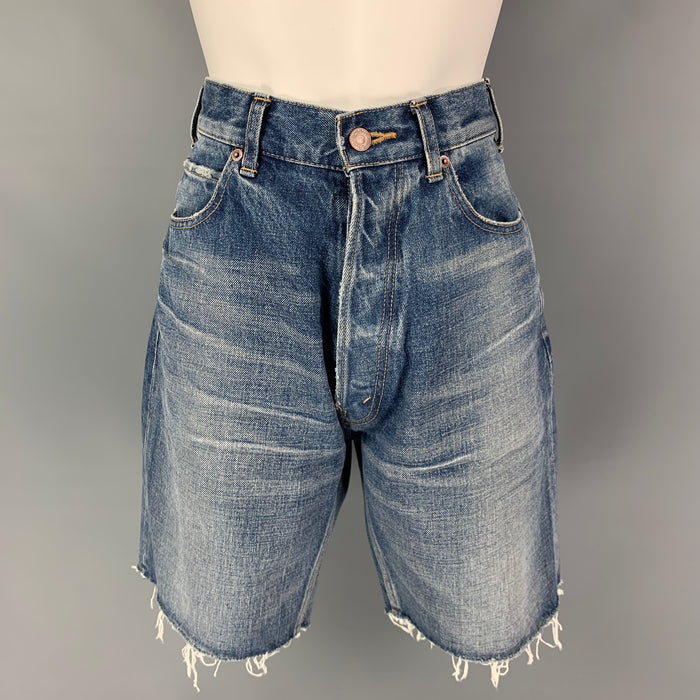 CELINE Size 28 Blue Washed Cotton Wesley Cut-off Shorts